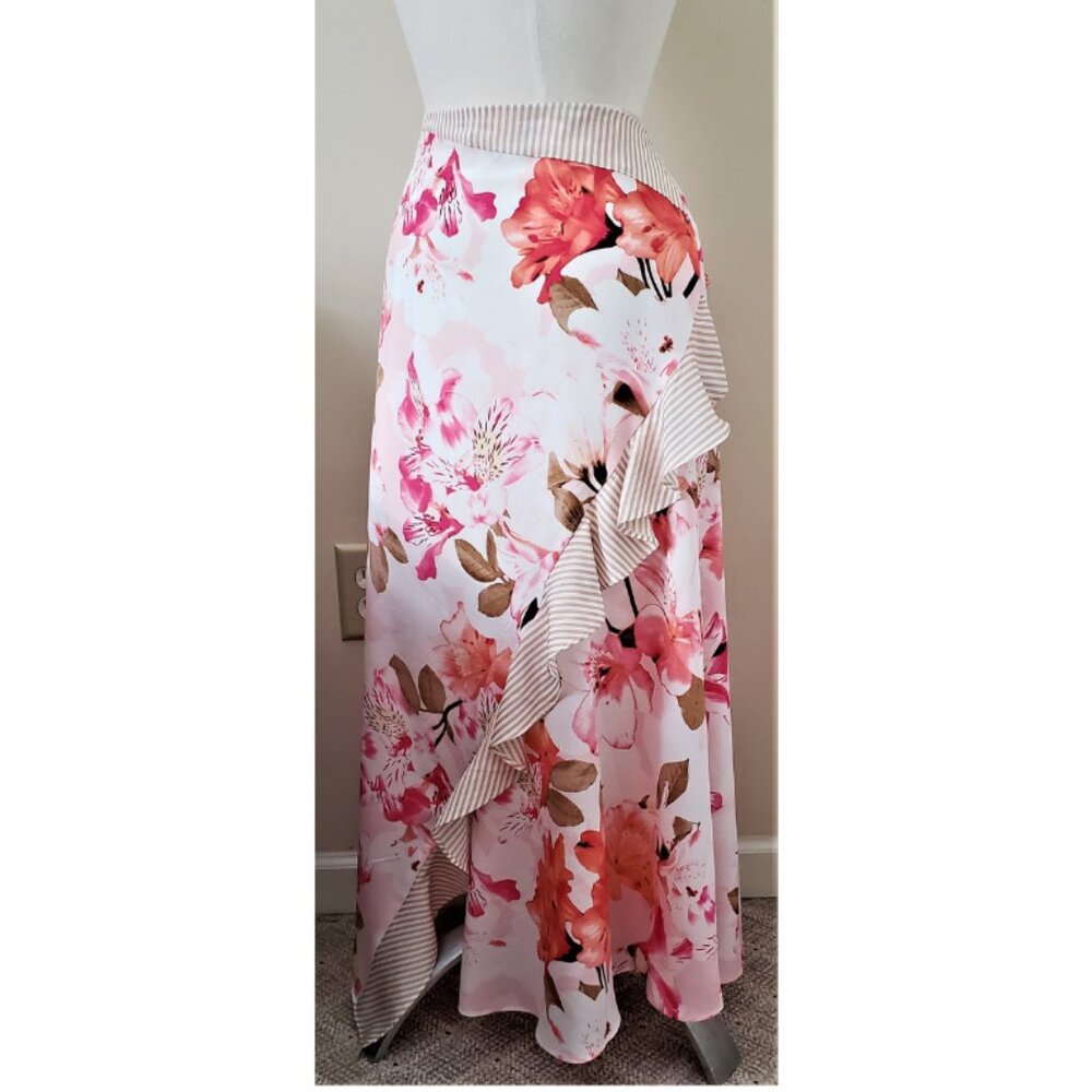 Calvin Klein A-line Midi Skirt Size-14 Multicolor Floral-Print